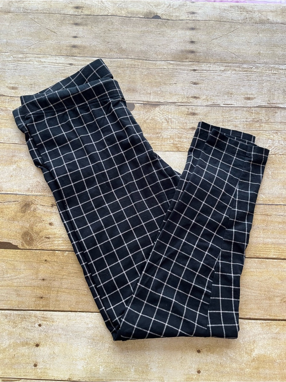 Old Navy Women's Black White Windowpane Stretch Pants Leggings EUC Size Large